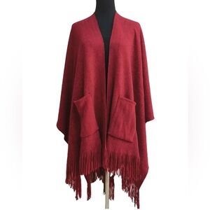 Open Fringed Poncho w/ POCKETS